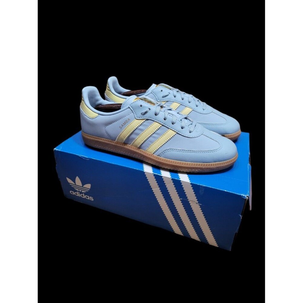 Adidas Samba Light Blue Yellow Tan Gum Sneakers JH7599 Big Kid's Size 6.5 #3210
